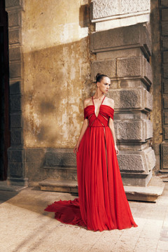 Off-Shoulder Draped Mousseline Gown