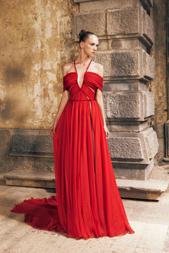 Off-Shoulder Draped Mousseline Gown