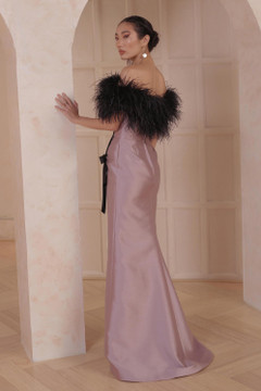 One Shoulder Feathered Gown