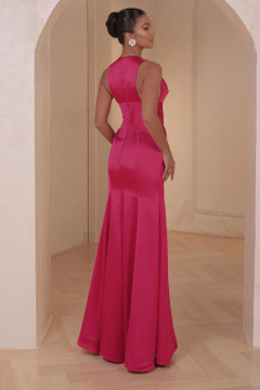 V-Neck Silk Gown with Slit