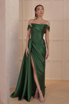 Off Shoulder Drape Gown with Train