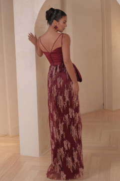 Boat Neck Pleated Floral Gown Boat Neck Pleated Floral Gown