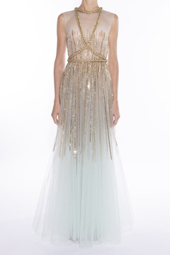 Embroidered Tulle Sleeveless Gown Embroidered Tulle Sleeveless Gown