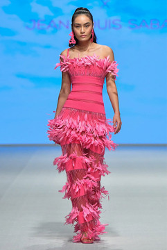 Sleeveless Gown with Layered Feathers