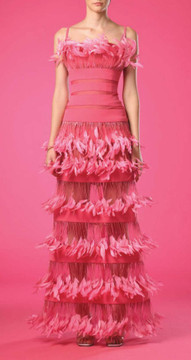 Sleeveless Gown with Layered Feathers Sleeveless Gown with Layered Feathers