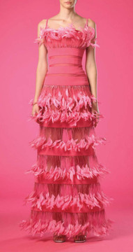 Sleeveless Gown with Layered Feathers