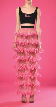 Crop Top and Feathered Skirt