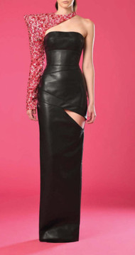 Leather Gown with Embroidered Sleeve