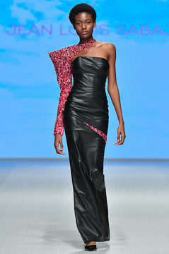 Leather Gown with Embroidered Sleeve