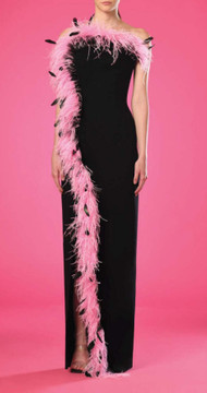 Crepe Gown with Ombre Feathers