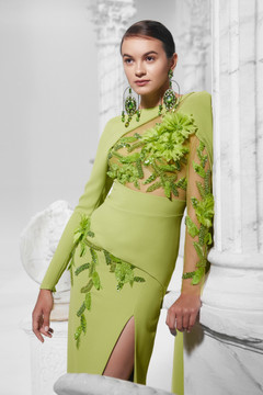 Embellished Gown with Shoulder Drape Embellished Gown with Shoulder Drape