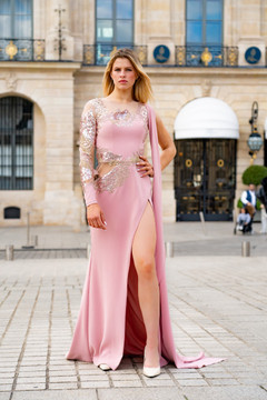 Crepe and Lace Slit Gown Crepe and Lace Slit Gown