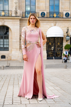 Crepe and Lace Slit Gown