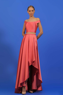 Satin Off the Shoulder Gown Satin Off the Shoulder Gown
