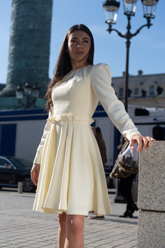 Pleated Long Sleeve Crepe Dress Pleated Long Sleeve Crepe Dress