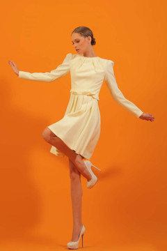Pleated Long Sleeve Crepe Dress Pleated Long Sleeve Crepe Dress