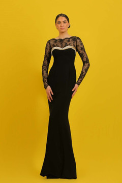 Crepe Gown with Lace and Embroidery Crepe Gown with Lace and Embroidery