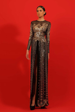 Long Sleeve Lace Slit Gown Long Sleeve Lace Slit Gown