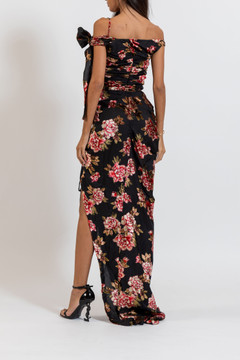 Velvet Off Shoulder Floral  Gown