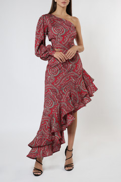 One Shoulder Print Crepe Gown