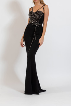 Scuba Crepe and Sequined  Gown