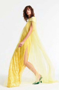 Sequined Crepe Slip Dress with Cape