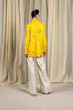 Floral Laser-Cut Blouse and Pant