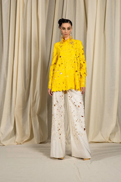 Floral Laser-Cut Blouse and Pant