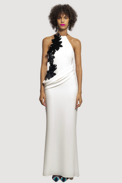 Crepe with Velvet Applique Gown Crepe with Velvet Applique Gown