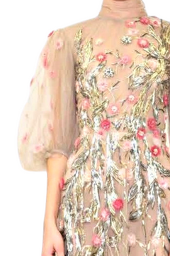 Floral Embroidered Short Sleeve Gown