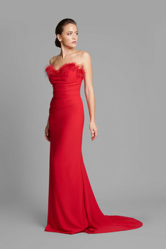 Strapless Fit and Flare Gown with Cape Sleeves