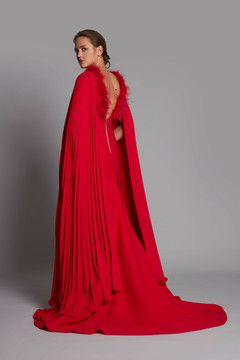 Fit and Flare Gown with Cape Sleeves Fit and Flare Gown with Cape Sleeves