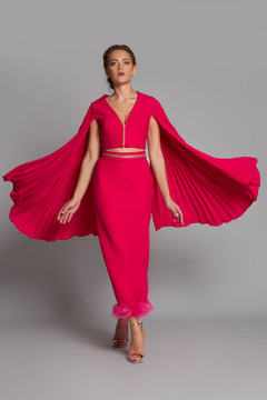 Pleated Cape Sleeve Midi Dress Pleated Cape Sleeve Midi Dress
