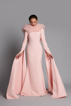 Long Cape Sleeve Fit and Flare Gown