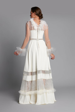 Feathered Long Sleeve A-Line Gown Feathered Long Sleeve A-Line Gown