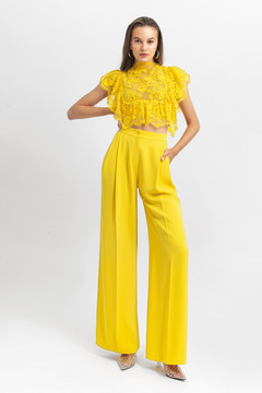 Ruffled Lace Top and Crepe Pants
