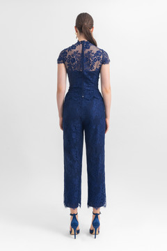 High Neck Lace Top and Angle-Length Pants