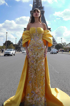 Bow Back Off Shoulder Gown Bow Back Off Shoulder Gown