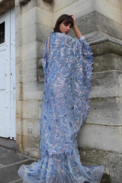 Long Cape Sleeve Embellished Slit Gown Long Cape Sleeve Embellished Slit Gown