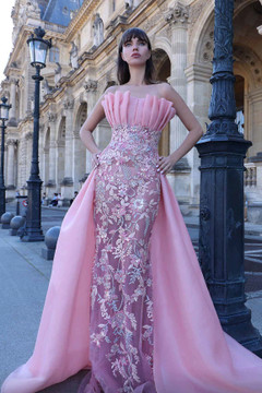 Strapless Sculpted Gown with Overskirt