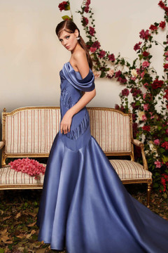 Draped Sleeve Fit and Flare Gown Draped Sleeve Fit and Flare Gown