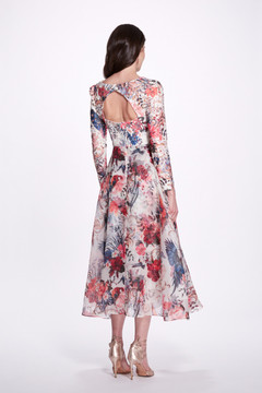 Long Sleeve/ Floral A-Line Midi Dress