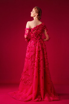 One Shoulder Embroidered Tulle Evening Gown One Shoulder Embroidered Tulle Evening Gown
