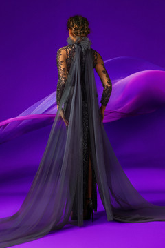 Ruffled Neck Tulle Embroidered Gown Ruffled Neck Tulle Embroidered Gown