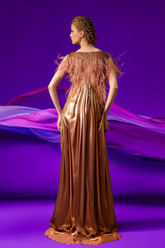 Golden Lurex Chiffon Evening Gown