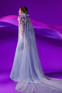 Strapless Crepe Gown with Tulle Cape Strapless Crepe Gown with Tulle Cape