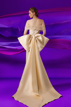 Off Shoulder Fitted Gown with Back Bow