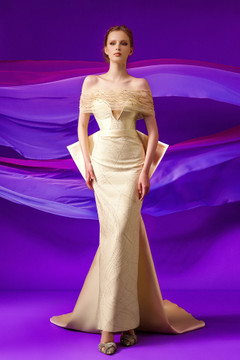 Off Shoulder Fitted Gown with Back Bow Off Shoulder Fitted Gown with Back Bow