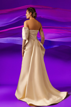 Strapless Draped Sleeve Mikado Gown