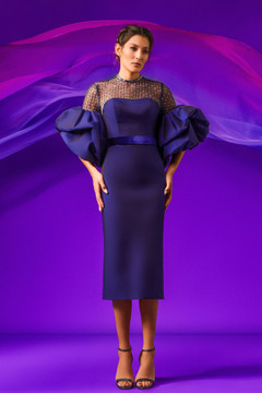 Puffed Sleeve Mikado Midi Dress Puffed Sleeve Mikado Midi Dress